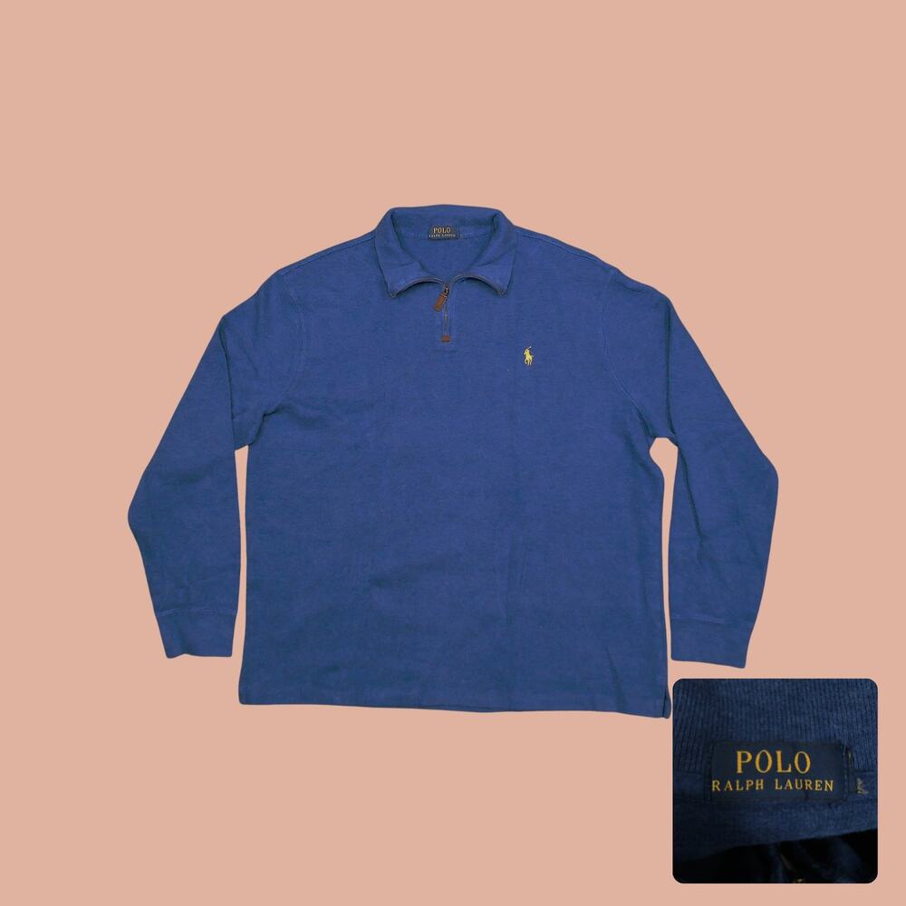 Polo Ralph Lauren Quarter Zip Mock Neck Sweater Blue Mens Size XXL Y2K